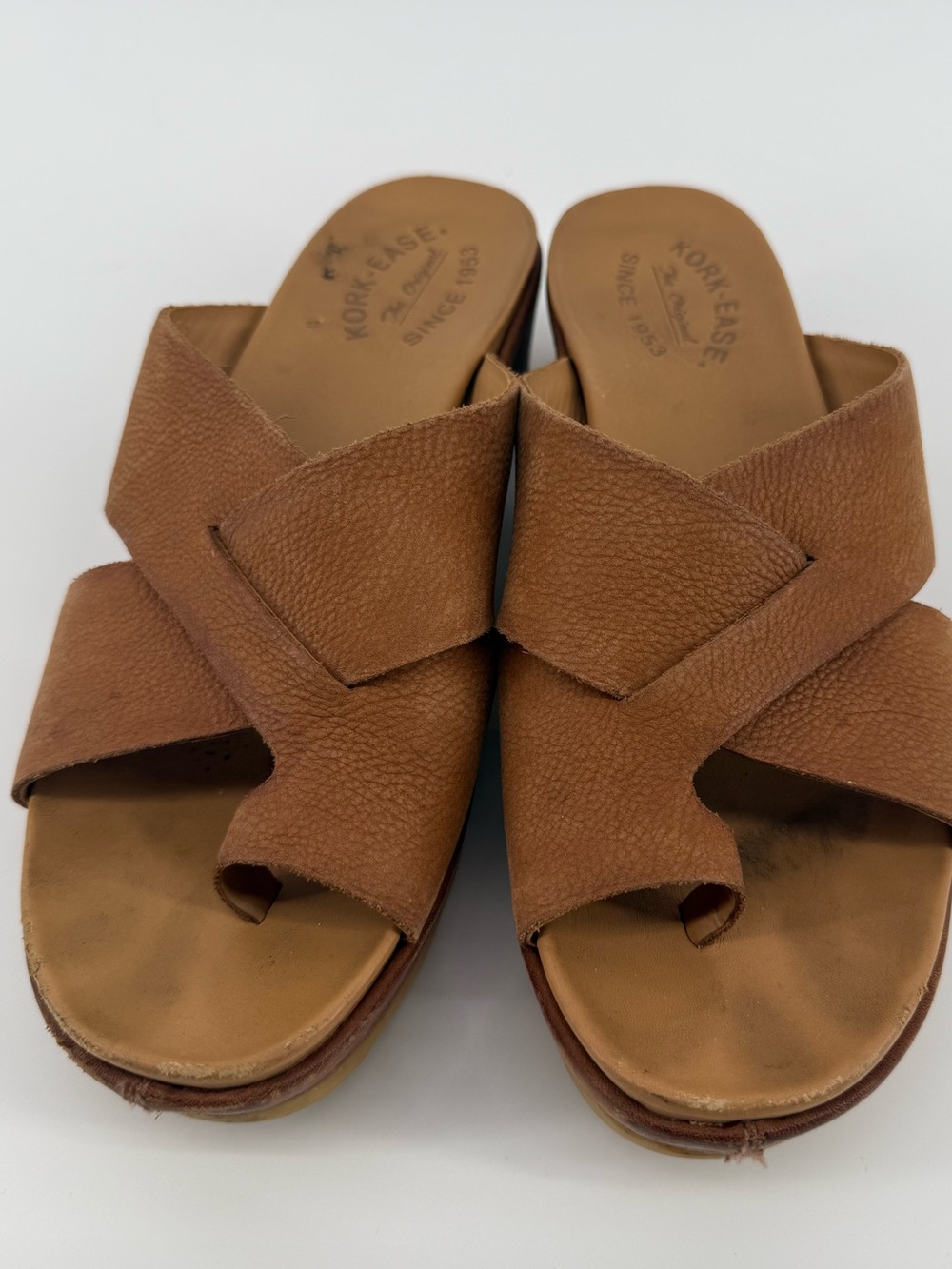 Kork-Ease Women's Tan Brown Leather Crossover Slide Mules